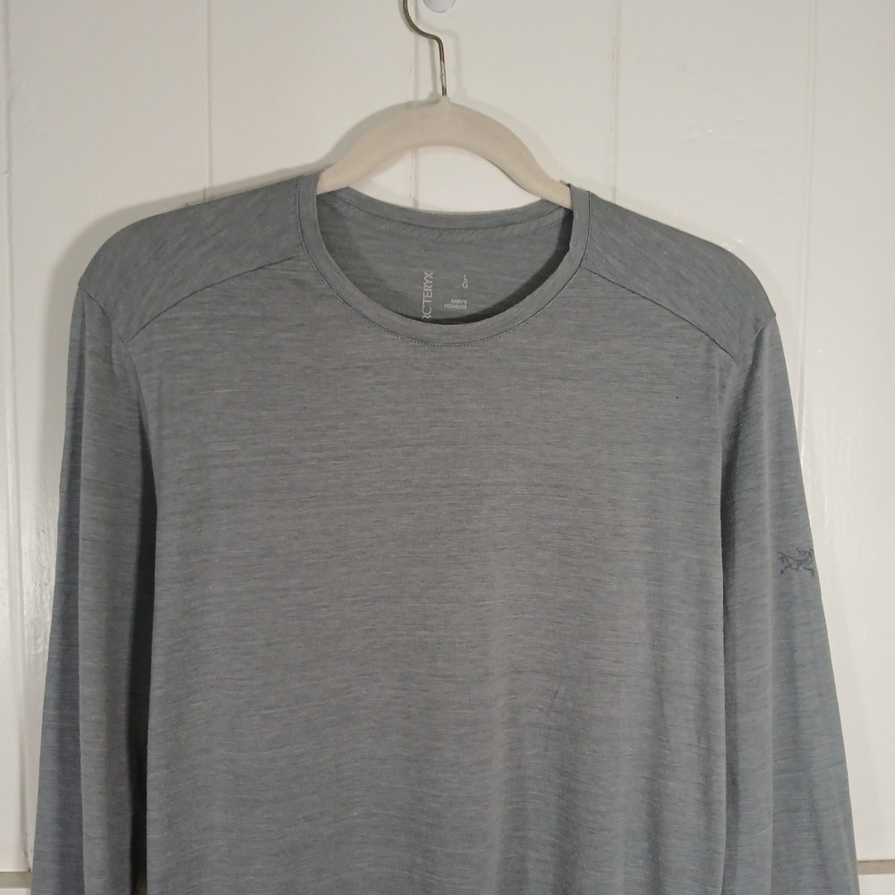 Arcteryx A2B LS Top‎ Mens Large Grey Merino Wool Cotton Long Sleeve Shirt 19715